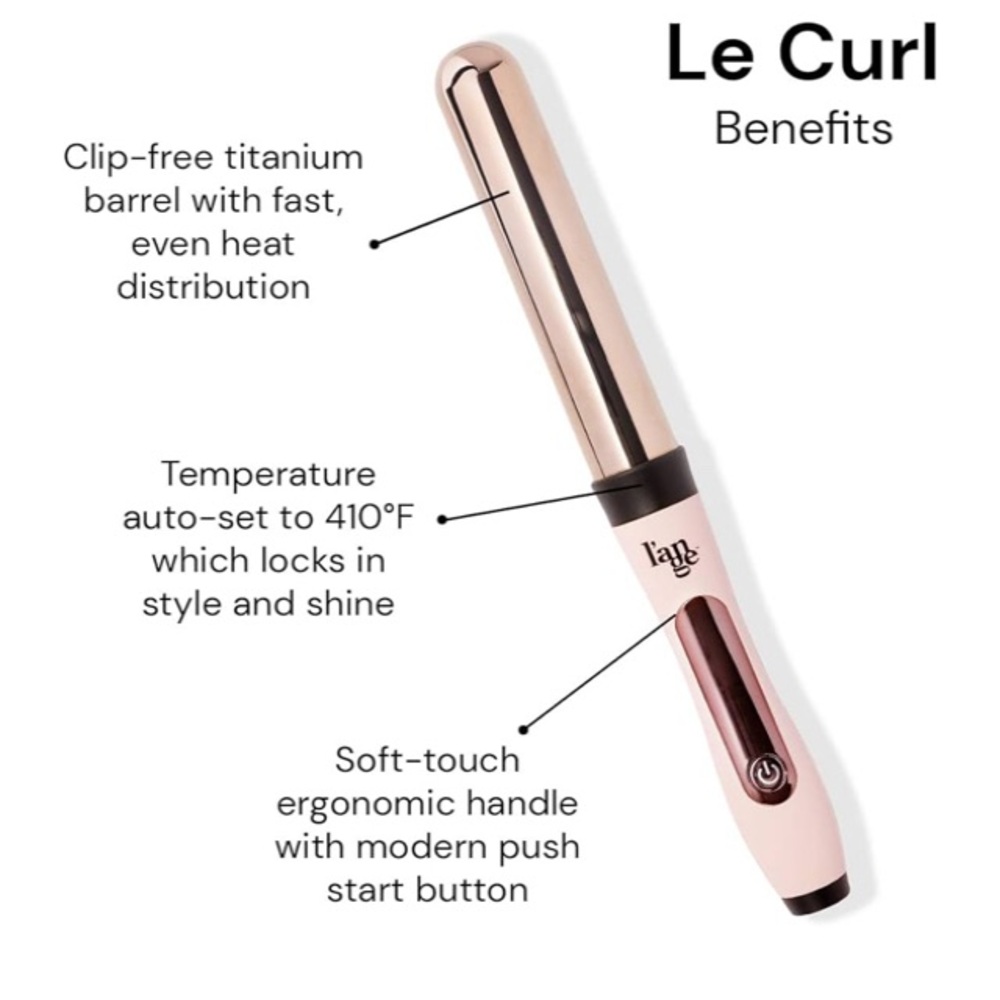 L’ange Titanium Curling Wand Iron Digital Display Blush Pink 32mm